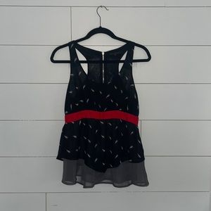 Lucca Couture Patterned Scoop Neck Flow Zip Back Tank Top Black/White/Red #0126